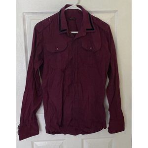 Xagon Man Size Large Button Up Maroon Red Long Sleeve Cotton Shirt Made in Italy
